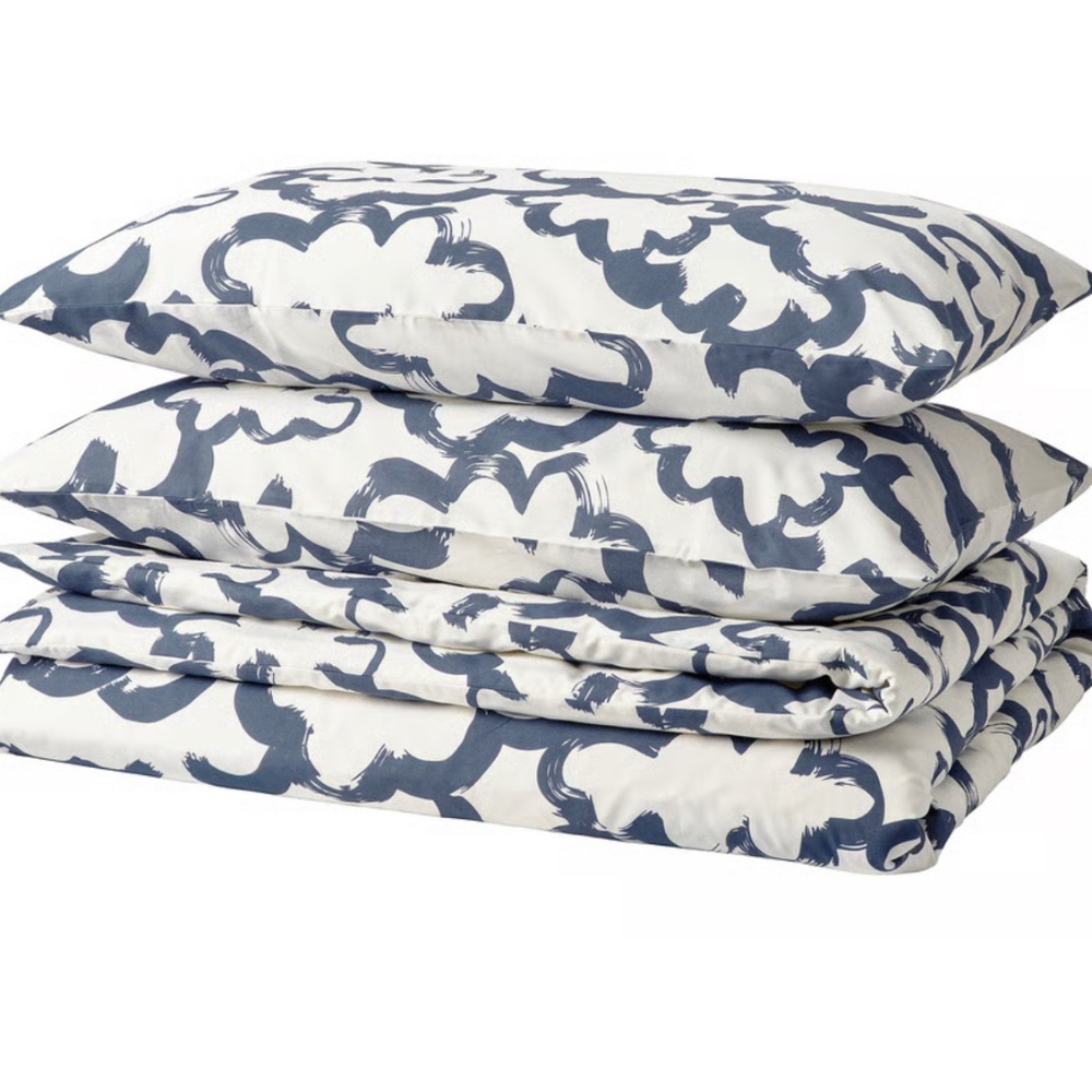 IKEA EKPURPURMAL Duvet Cover & Pillowcases, White Blue, King (705.470.11) NEW